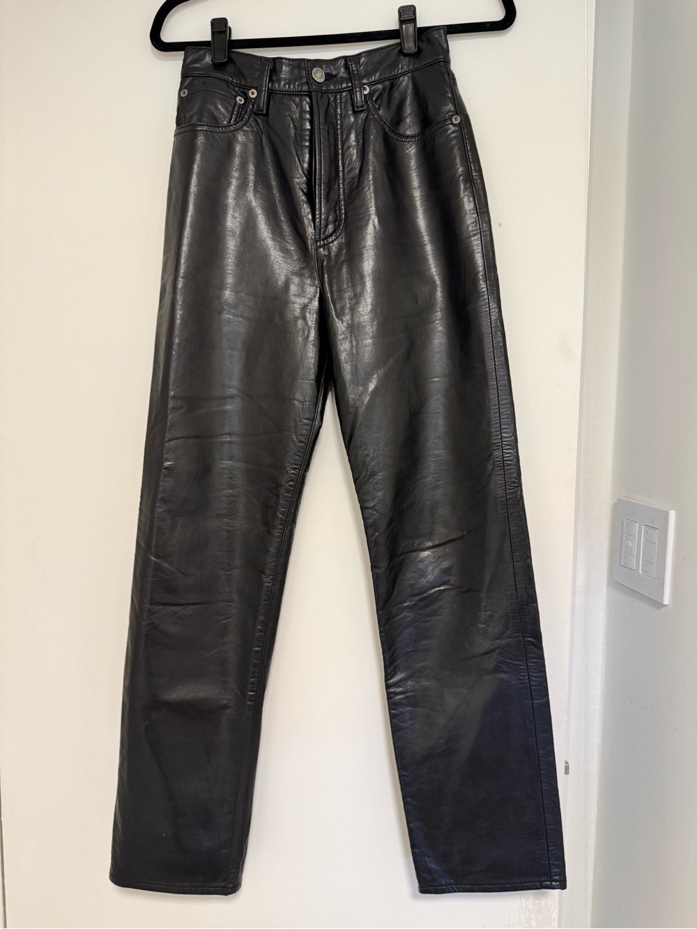 AGOLDE-90’s PINCH WAIST HIGH RISE- SIZE 24-RECYCLED LEATHER STRAIGHT LEG PANT - Picture 7 of 9